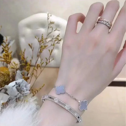 [Mysitc ]New  CLOVER 5 MOTIF PURPLE CHALCEDONY BRACELET COLLECTION