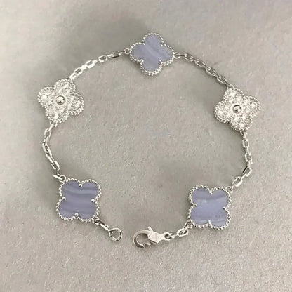 [Mysitc ]New  CLOVER 5 MOTIF PURPLE CHALCEDONY BRACELET COLLECTION