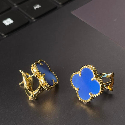 [Mysitc ] CLOVER LARGE (20mm) 1 MOTIFS BLUE MOP STUD EARRINGS