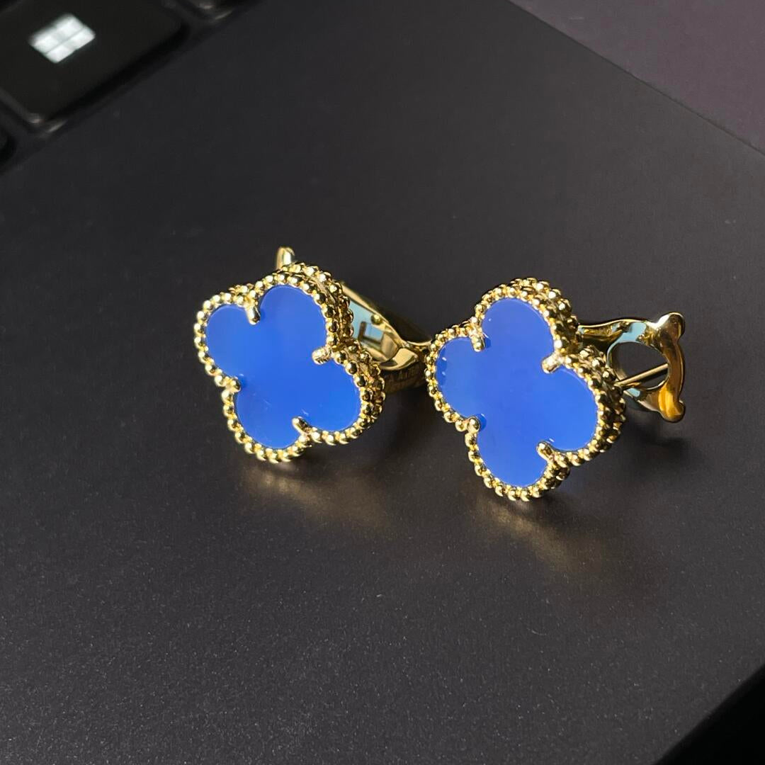 [Mysitc ] CLOVER LARGE (20mm) 1 MOTIFS BLUE MOP STUD EARRINGS