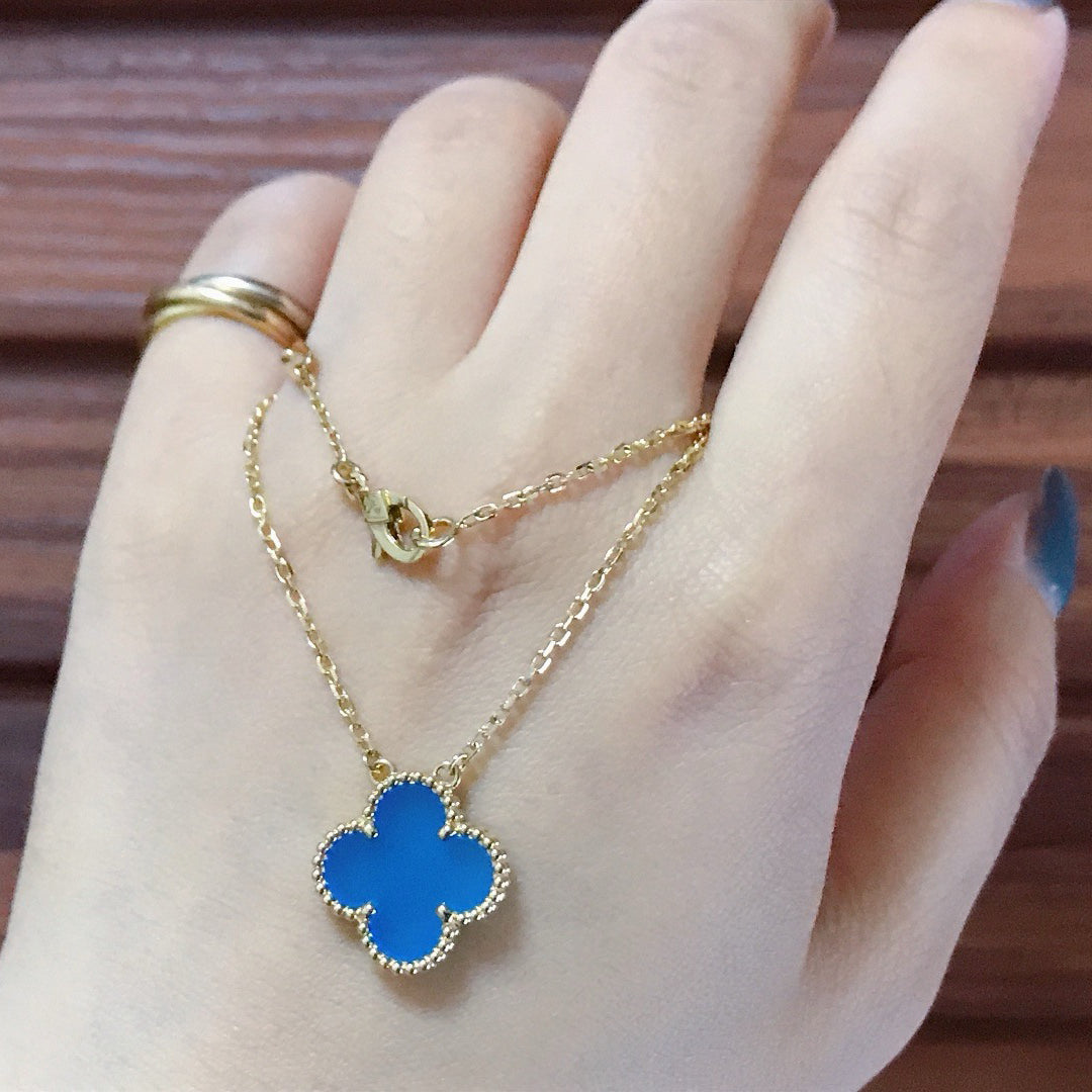 Mysitc CLOVER 15MM BLUE AGATE NECKLACE