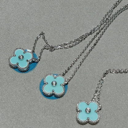 Mysitc CLOVER 1 DIAMOND LIGHT BLUE SILVER NECKLACE