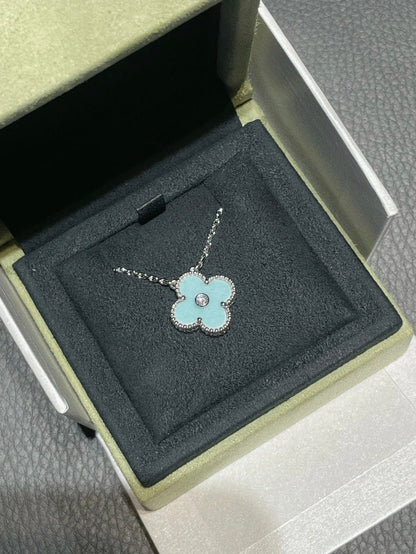 Mysitc CLOVER 1 DIAMOND LIGHT BLUE SILVER NECKLACE