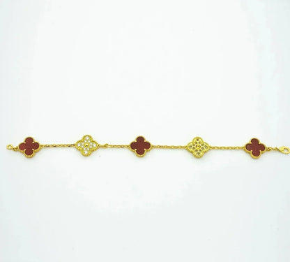 [Mysitc ]New  CLOVER 5 MOTIF RED CORNELIAN BRACELET COLLECTION