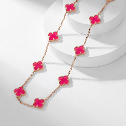 [Mystic]NEW CLOVER 10 MOTIFS PINK ENAMEL NECKLACE