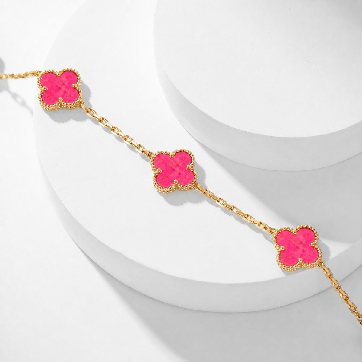 [Mystic]NEW CLOVER 10 MOTIFS PINK ENAMEL NECKLACE
