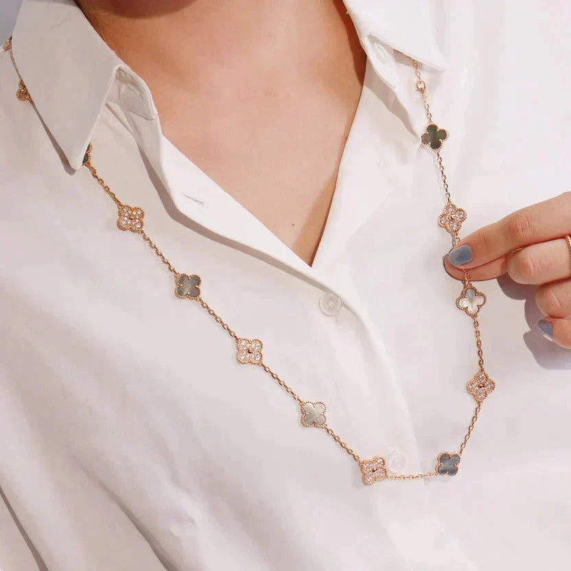 Mysitc CLOVER 20 MOTIFS DARK MOP DIAMOND  NECKLACE