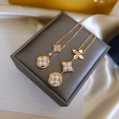 Mysitc COLOR BLOSSOM LARIAT NECKLACE PINK GOLD WHITE MOTHER PEARL AND DIAMOND