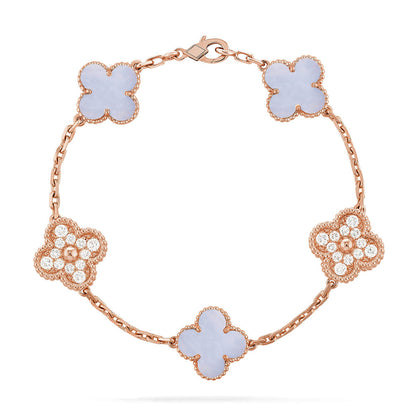 [Mysitc ]New  CLOVER 5 MOTIF PURPLE CHALCEDONY BRACELET COLLECTION