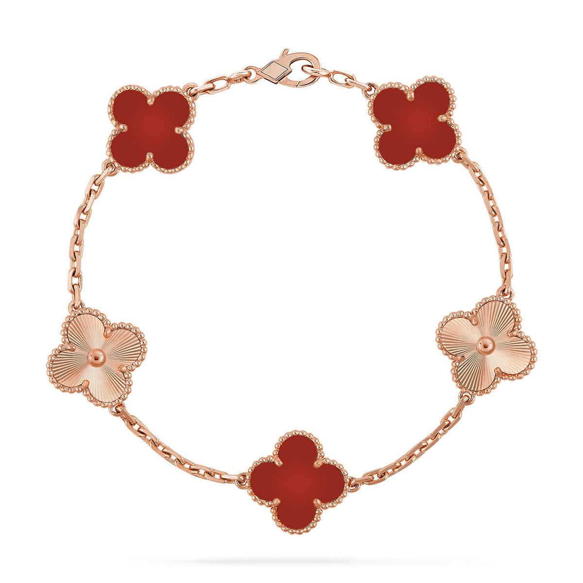 [Mysitc ]New  CLOVER 5 MOTIF RED CORNELIAN BRACELET COLLECTION