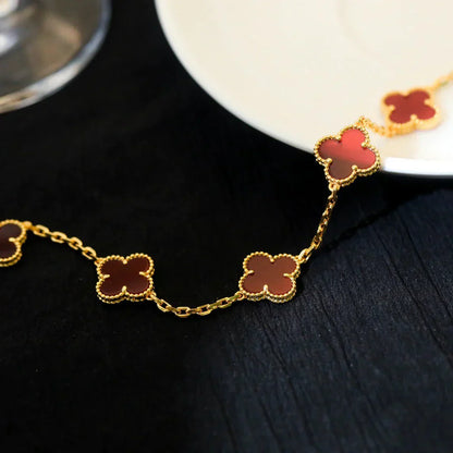 [Mysitc ]New  CLOVER 5 MOTIF RED CORNELIAN BRACELET COLLECTION