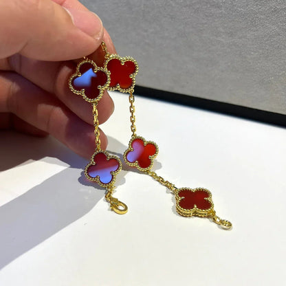 [Mysitc ]New  CLOVER 5 MOTIF RED CORNELIAN BRACELET COLLECTION