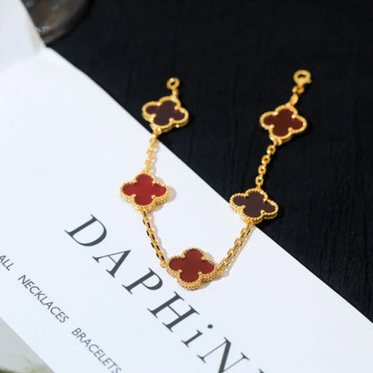 [Mysitc ]New  CLOVER 5 MOTIF RED CORNELIAN BRACELET COLLECTION