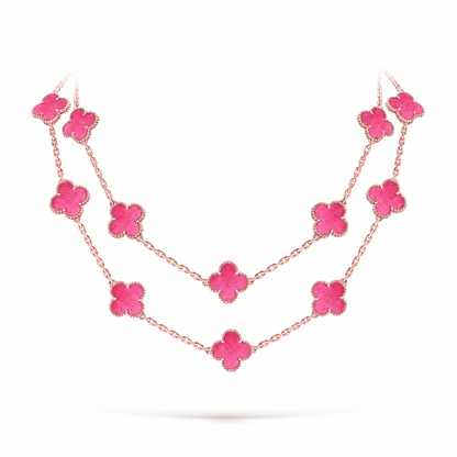 [Mystic] NEW CLOVER 20 MOTIFS PINK ENAMEL NECKLACE