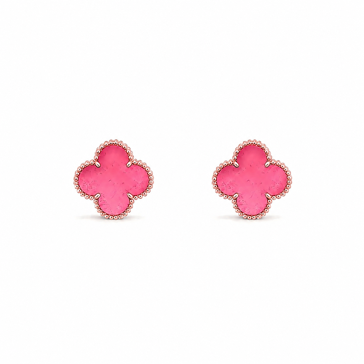 [Mystic]NEW CLOVER 15MM PINK ENAMEL STUD EARRINGS