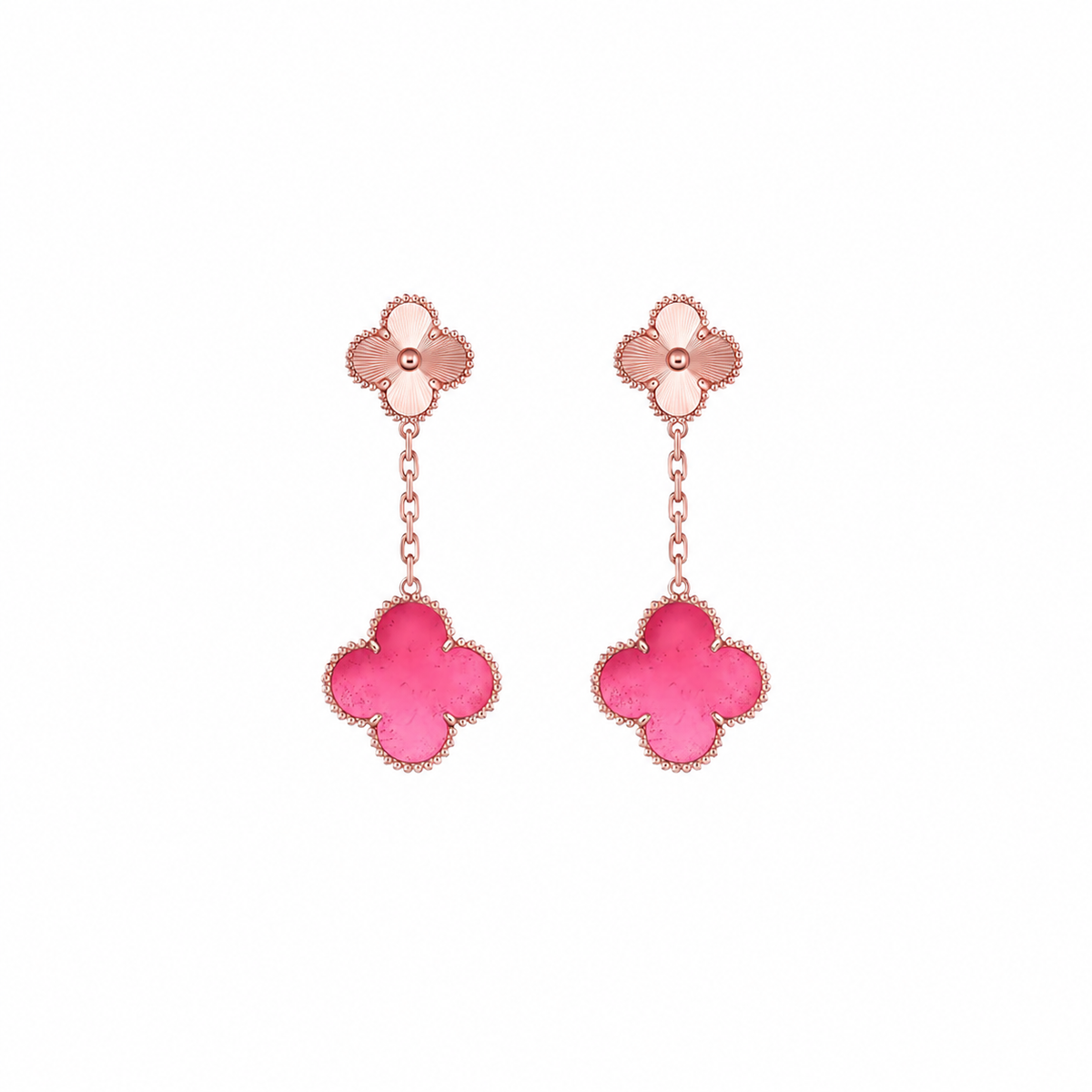 [Mystic]NEW CLOVER 2 MOTIF PINK ENAMEL EARRINGS
