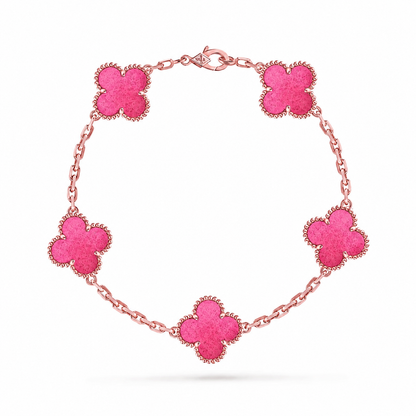 [Mystic]NEW CLOVER 5 MOTIFS PINK ENAMEL BRACELET