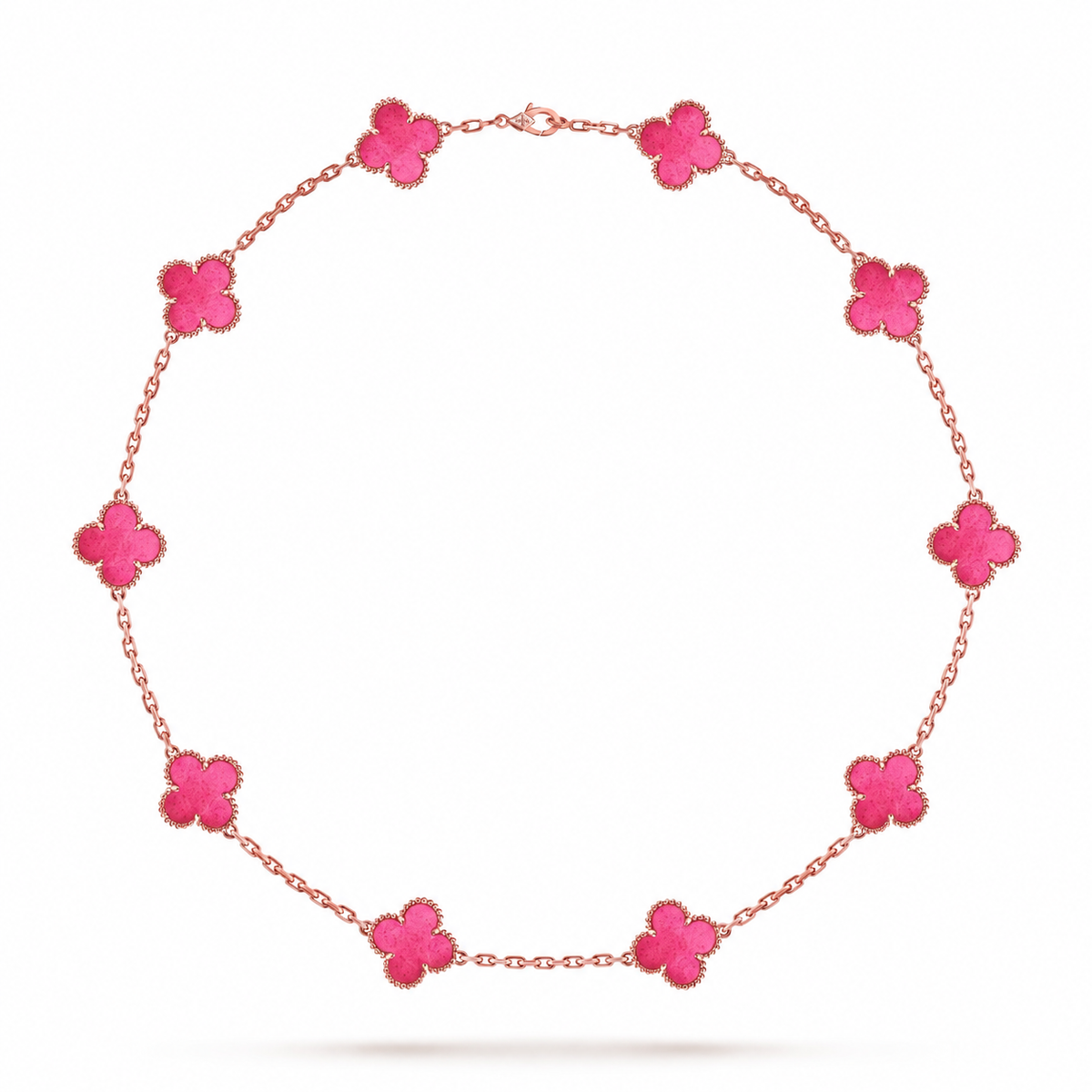 [Mystic]NEW CLOVER 10 MOTIFS PINK ENAMEL NECKLACE