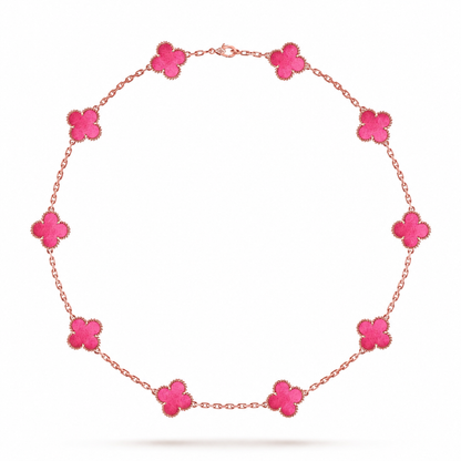 [Mystic]NEW CLOVER 10 MOTIFS PINK ENAMEL NECKLACE