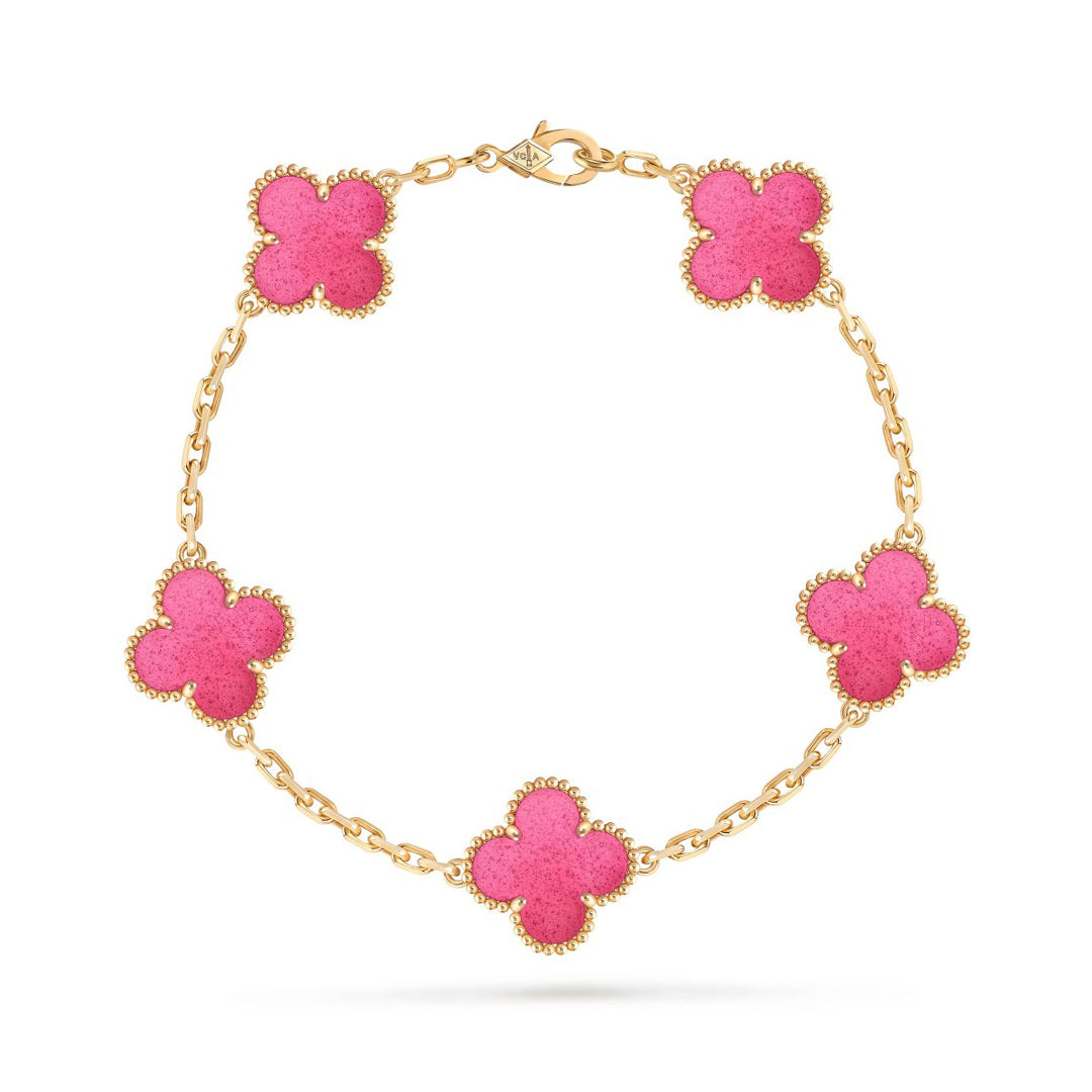 [Mystic]NEW CLOVER 5 MOTIFS PINK ENAMEL BRACELET