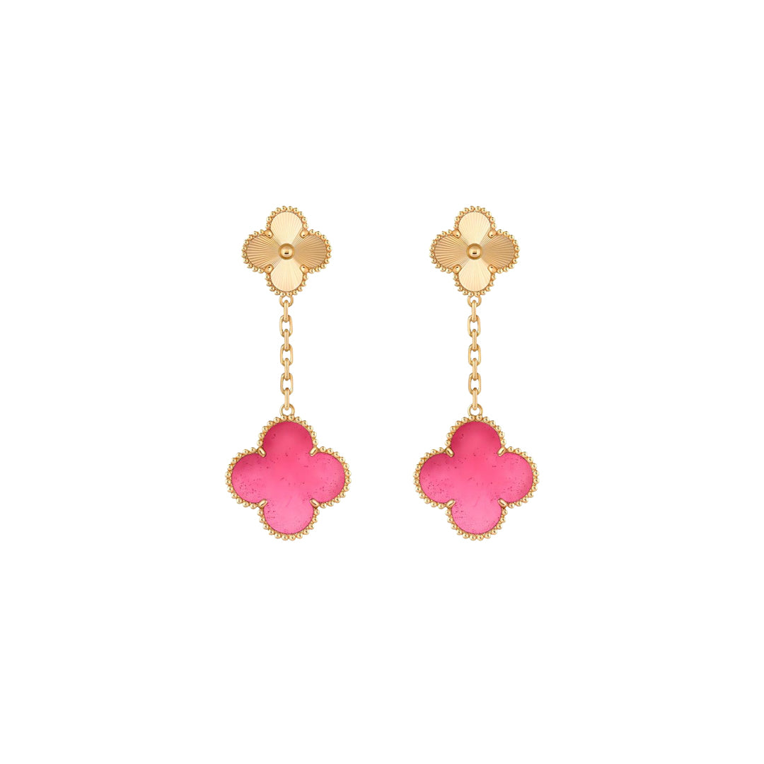 [Mystic]NEW CLOVER 2 MOTIF PINK ENAMEL EARRINGS
