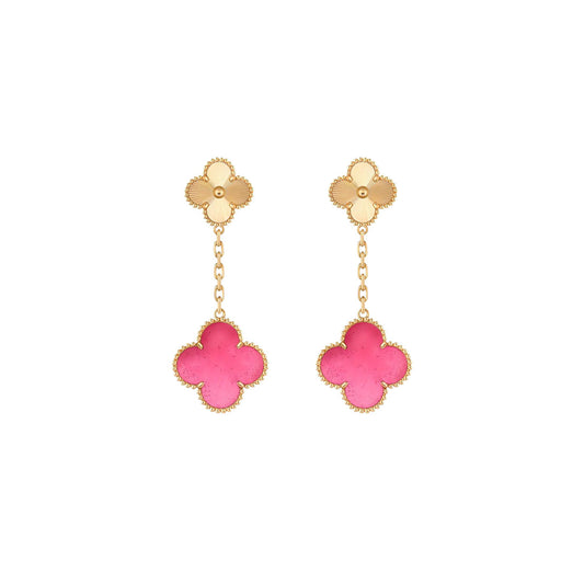 [Mystic]NEW CLOVER 2 MOTIF PINK ENAMEL EARRINGS