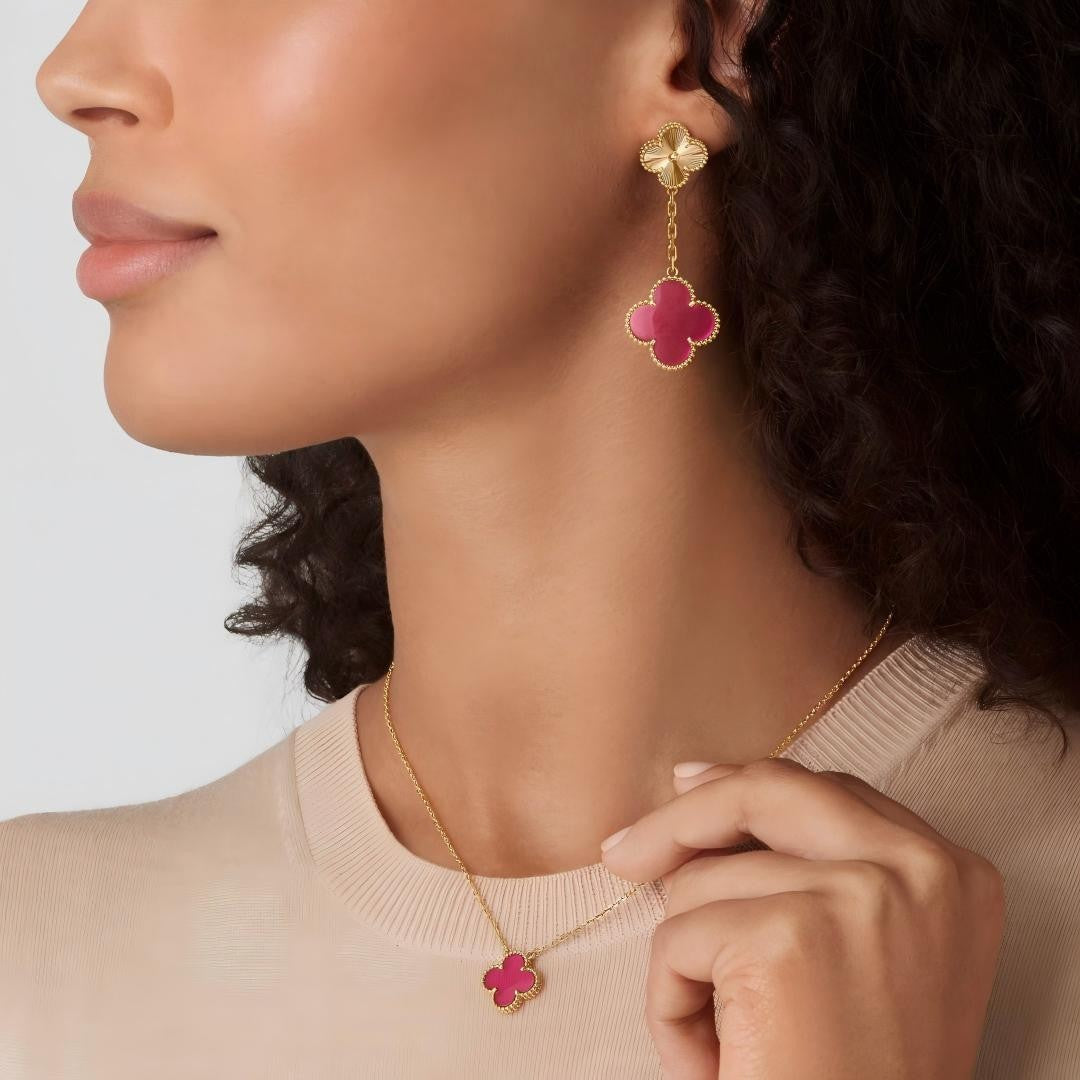 [Mystic] NEW CLOVER 15MM PINK ENAMEL NECKLACE