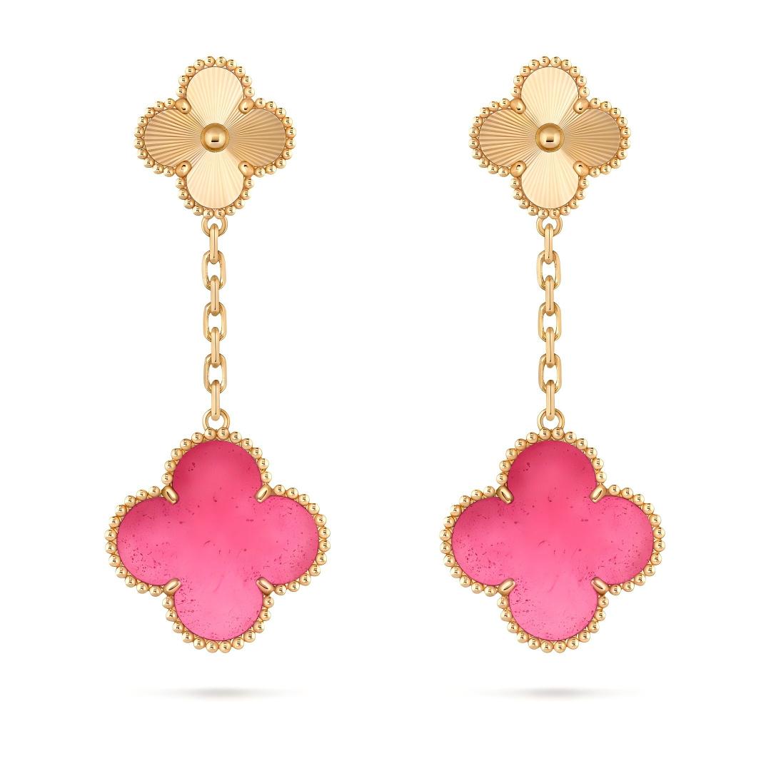 [Mystic]NEW CLOVER 2 MOTIF PINK ENAMEL EARRINGS