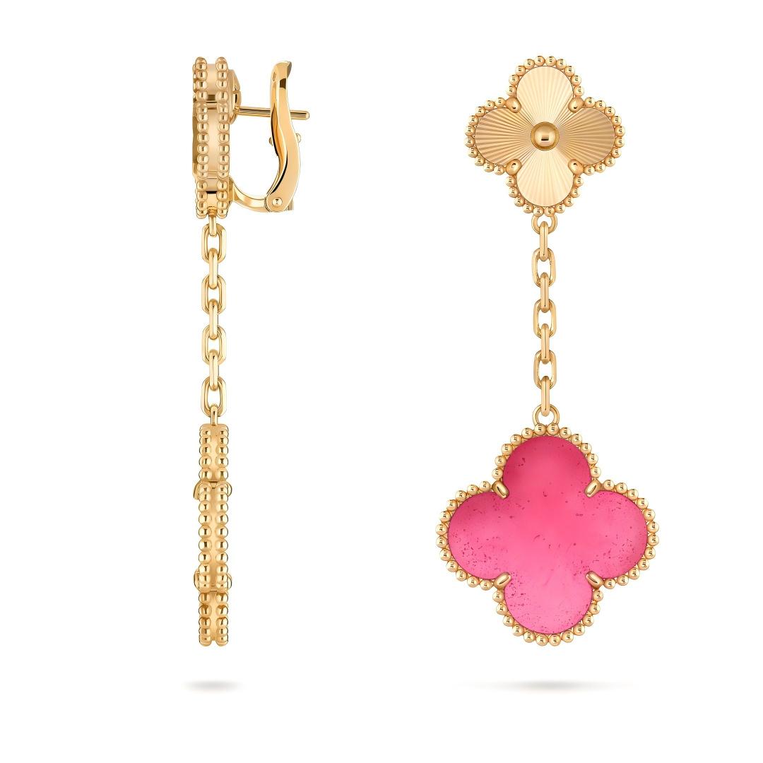 [Mystic]NEW CLOVER 2 MOTIF PINK ENAMEL EARRINGS