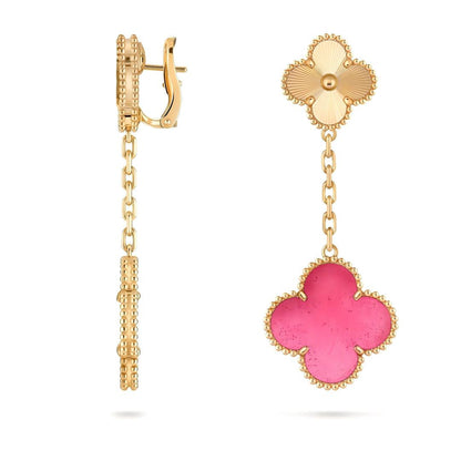 [Mystic]NEW CLOVER 2 MOTIF PINK ENAMEL EARRINGS