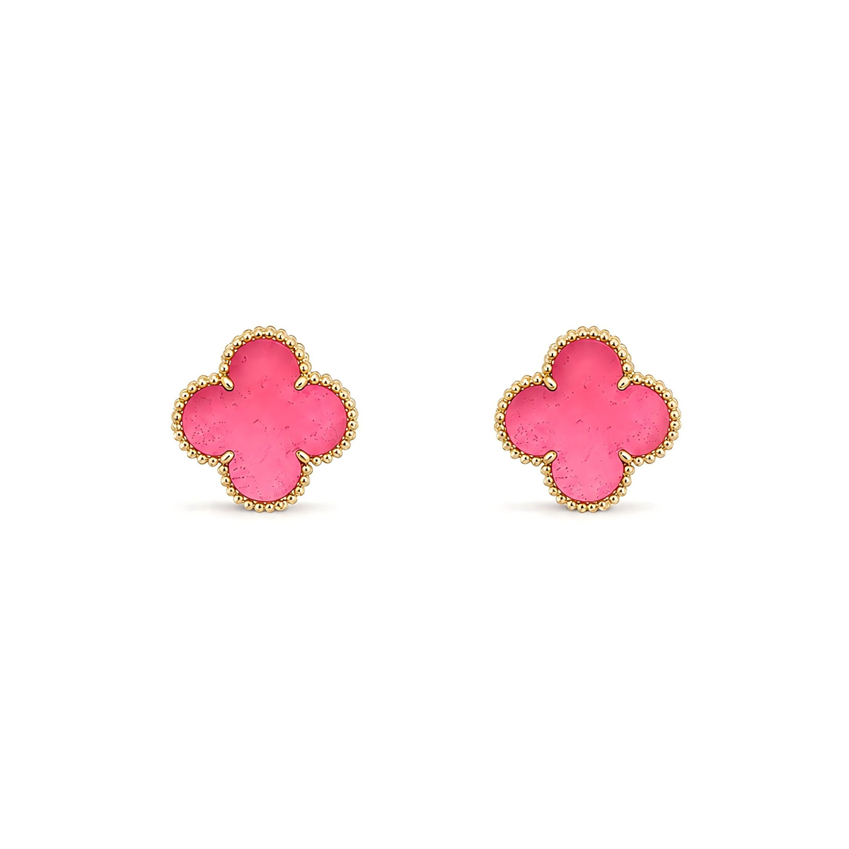 [Mystic]NEW CLOVER 15MM PINK ENAMEL STUD EARRINGS