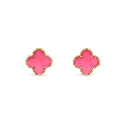 [Mystic]NEW CLOVER 15MM PINK ENAMEL STUD EARRINGS