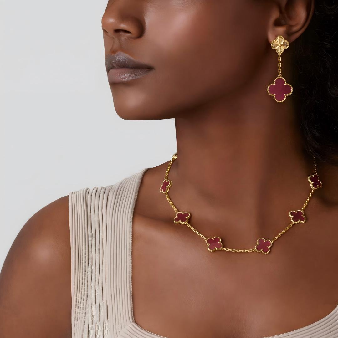 [Mystic]NEW CLOVER 10 MOTIFS PINK ENAMEL NECKLACE