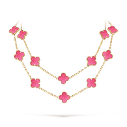 [Mystic] NEW CLOVER 20 MOTIFS PINK ENAMEL NECKLACE