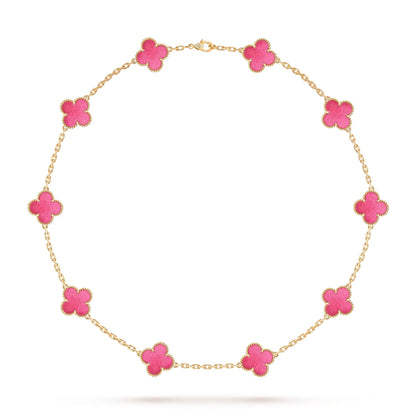 [Mystic]NEW CLOVER 10 MOTIFS PINK ENAMEL NECKLACE