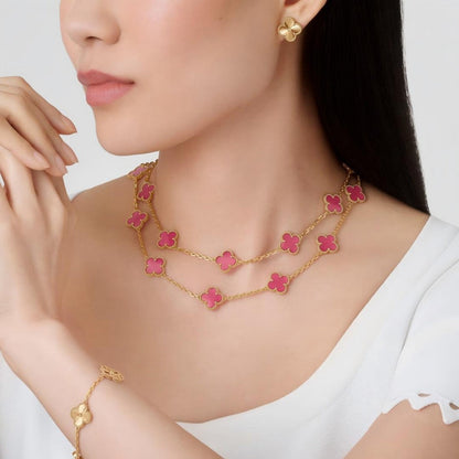 [Mystic] NEW CLOVER 20 MOTIFS PINK ENAMEL NECKLACE