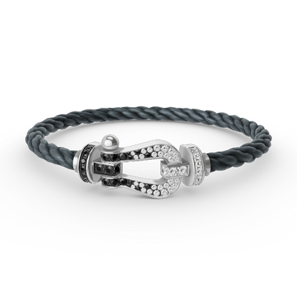 Mysitc FORCE LARGE HORSESHOE BLACK WHITE DIAMOND BRACELET SILVER