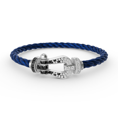 Mysitc FORCE LARGE HORSESHOE BLACK WHITE DIAMOND BRACELET SILVER