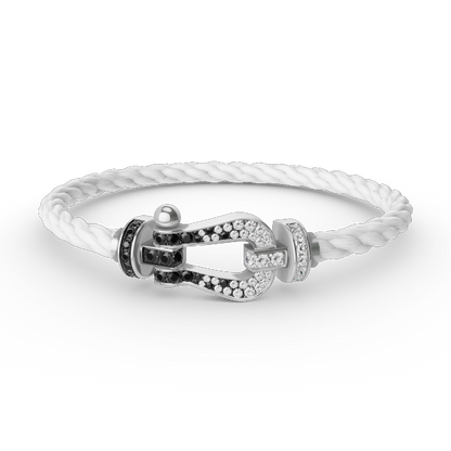 Mysitc FORCE LARGE HORSESHOE BLACK WHITE DIAMOND BRACELET SILVER