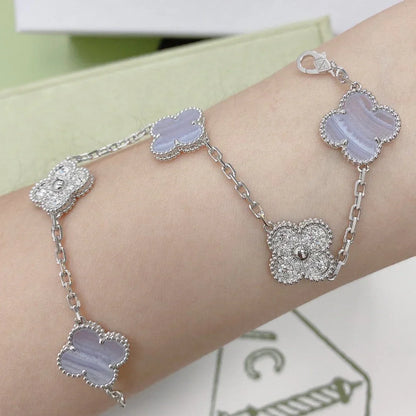 [Mysitc ]New  CLOVER 5 MOTIF PURPLE CHALCEDONY BRACELET COLLECTION
