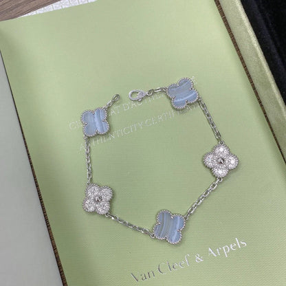 [Mysitc ]New  CLOVER 5 MOTIF PURPLE CHALCEDONY BRACELET COLLECTION