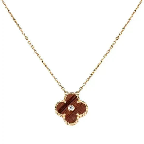 Mysitc CLOVER 15MM DIAMOND AND YELLOW TIGER'S EYE AGATE necklace