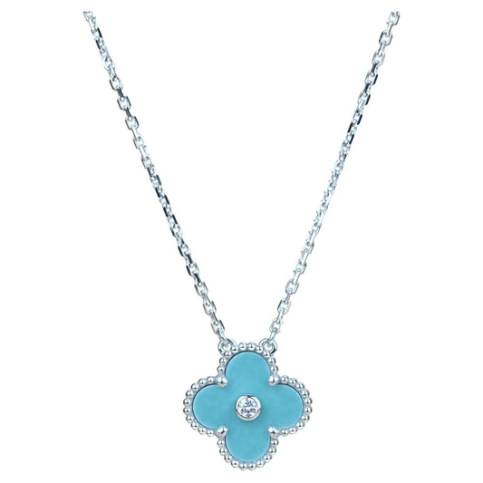 Mysitc CLOVER 15MM DIAMOND SVRES PORCELAIN  NECKLACE SILVER