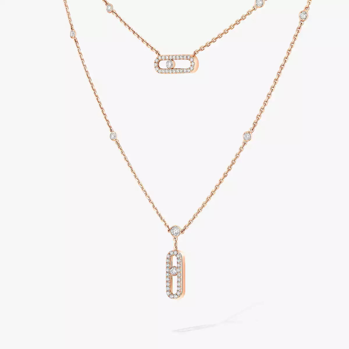 [Mystic ]2 Reihen Roségold Diamant Pave_ Halskette Move Uno
