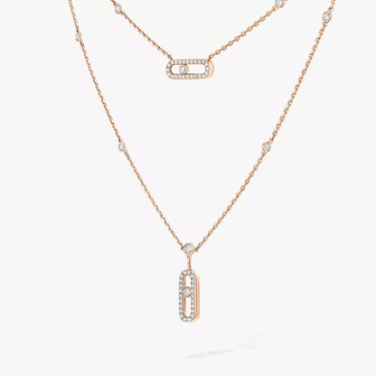 [Mystic ]2 Reihen Roségold Diamant Pave_ Halskette Move Uno
