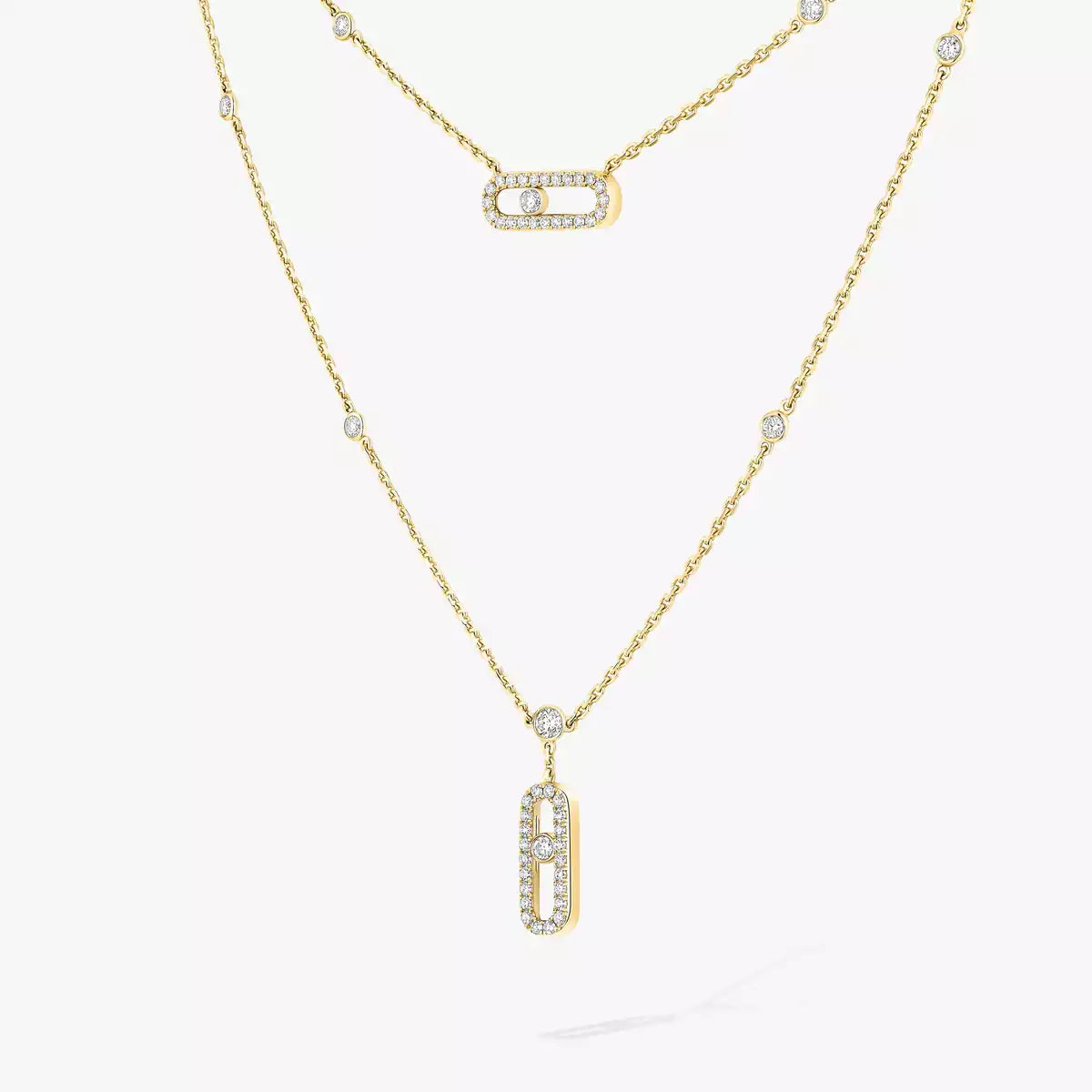 [Mystic ]2 Reihen Roségold Diamant Pave_ Halskette Move Uno