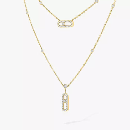 [Mystic ]2 Reihen Roségold Diamant Pave_ Halskette Move Uno