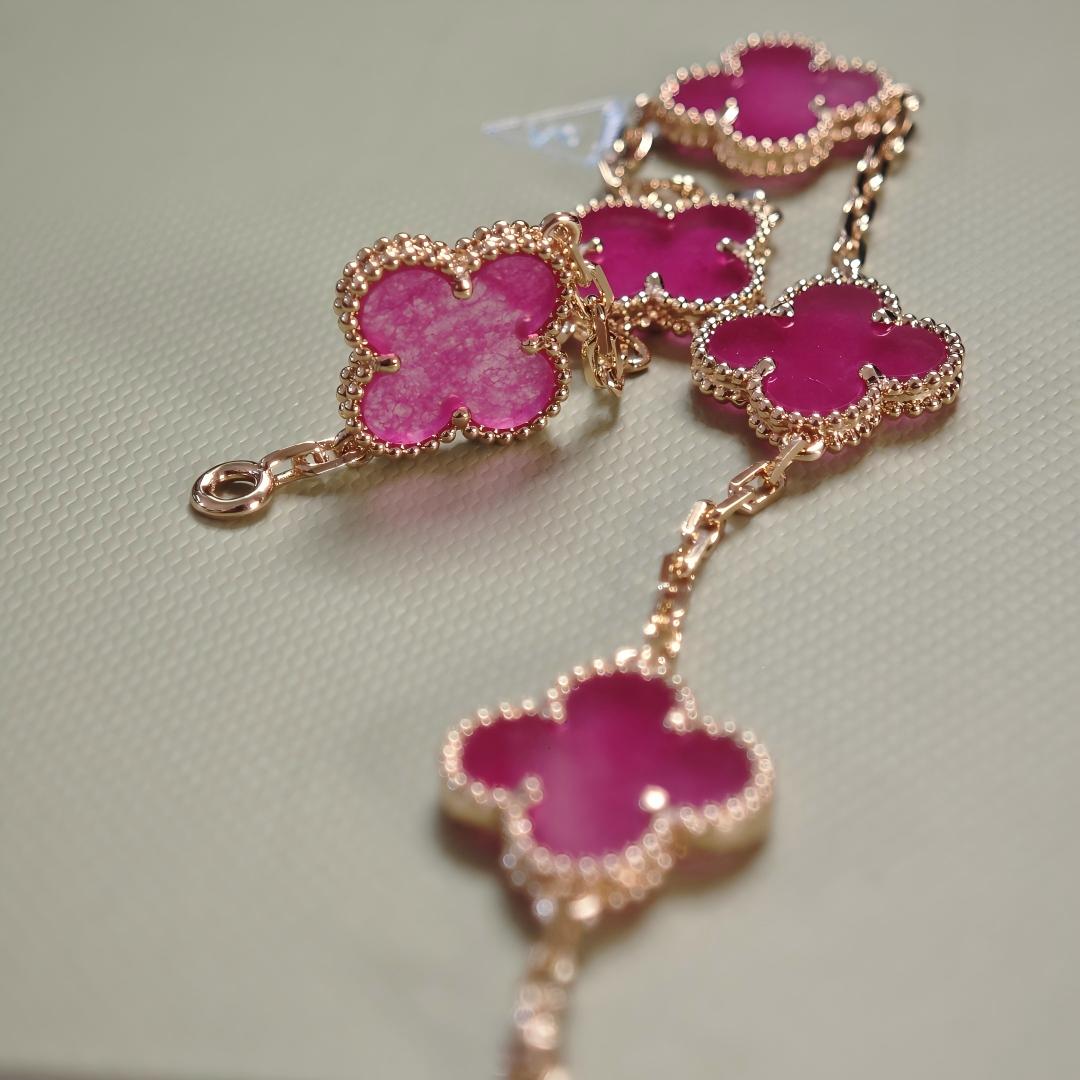 [Mystic]NEW CLOVER 5 MOTIFS PINK ENAMEL BRACELET
