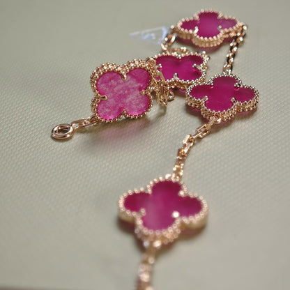 [Mystic]NEW CLOVER 5 MOTIFS PINK ENAMEL BRACELET