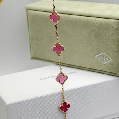 [Mystic]NEW CLOVER 5 MOTIFS PINK ENAMEL BRACELET